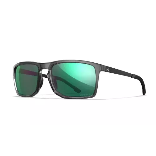 Wiley X WX AXE Captivate Polarised Green Mirror Lens / Gloss Crystal Grey Frame
