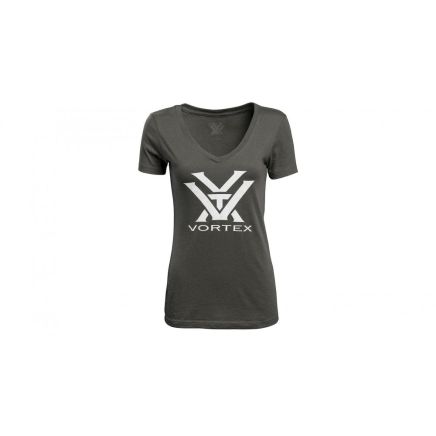 Vortex Optics Women's V-Neck Short Sleeve Logo Tee - Dark Grey