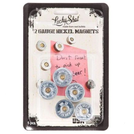 Lucky Shot 12 Gauge Cartridge Magnets Nickel Plated - 5 Pack