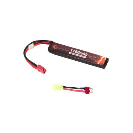 Evolution Li-Po Ultra Power 7.4V 1100mAh 20C - 40C Peak Airsoft Battery with T-Plug + Adapter